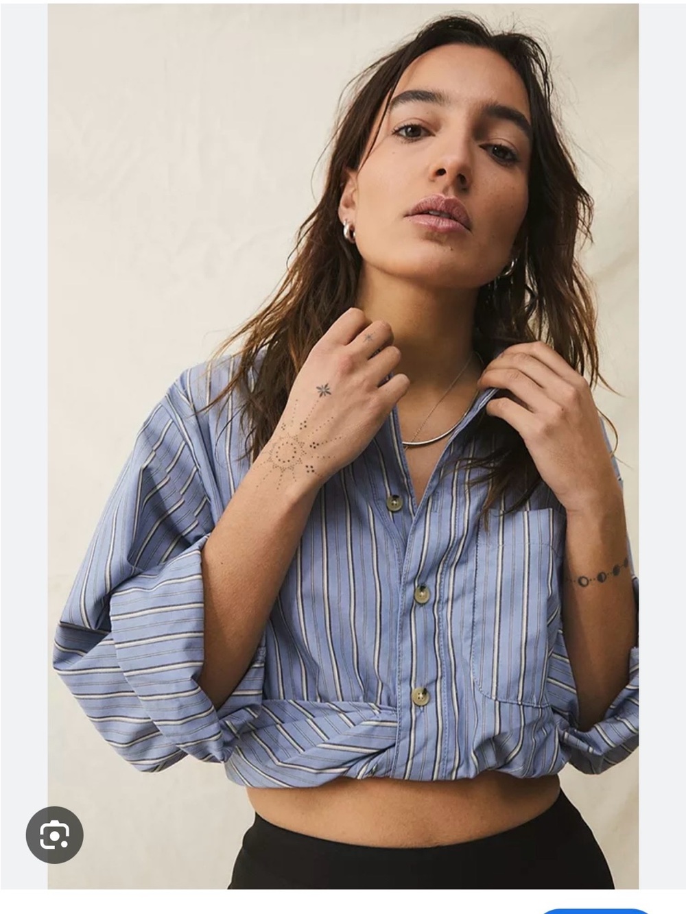 BDG Blue and White Striped Cropped Button-Up